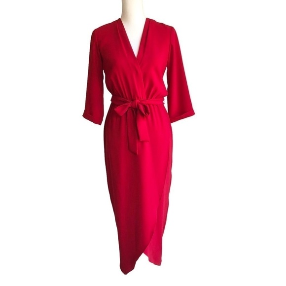 Amanda Uprichard Red Crepe Wrap Midi Maxi Dress Size P (0-2) - Picture 9 of 15